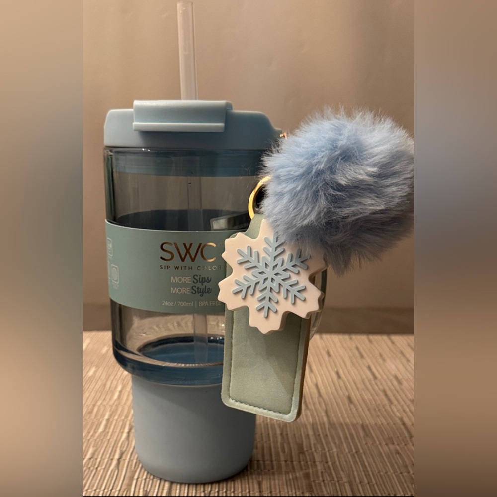 Christmas SWC Glass Cup In Blue With Snowflake Charm. Brand New.